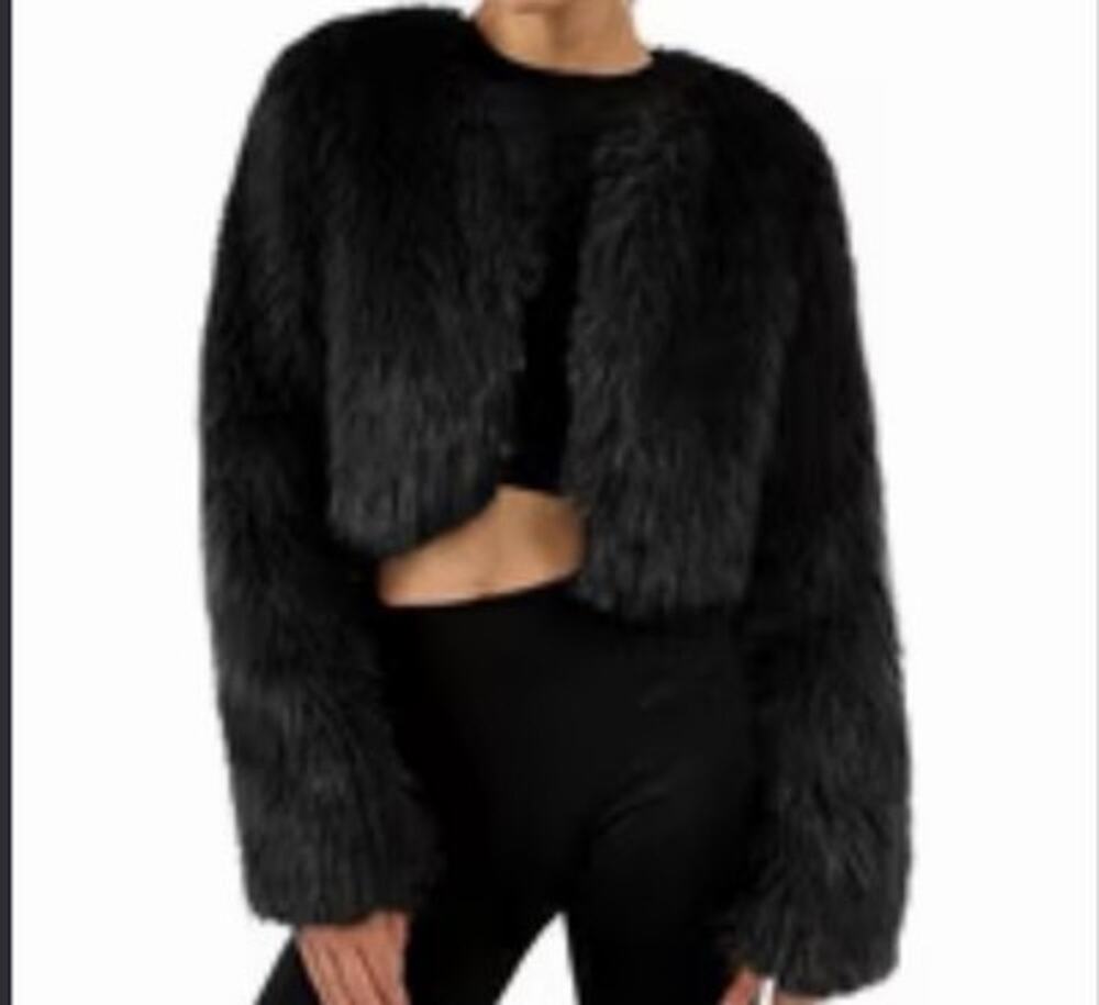 Chelsea & Violet Girls Faux Fur Cropped Jacket Bolero Black Prom, Dances, Med.